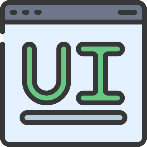 Light blue wireframe with text saying UI as an interface icon.