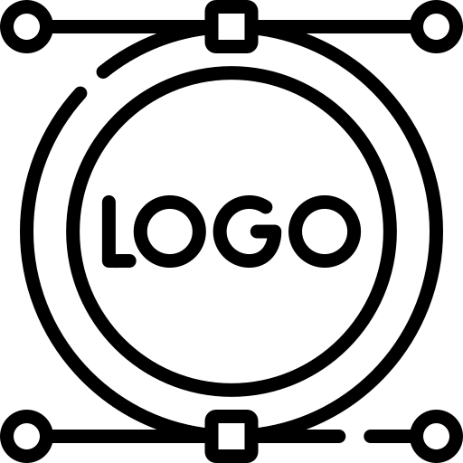 Outer and inner circle well spaced with lines on top and bottom with circles and squares as a logo icon.